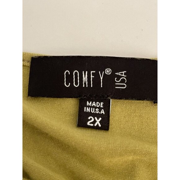 COMFY USA Plus 2X Lime Green Asymmetrical Hem Black Pocket Stretchy Tunic Top Bl - Picture 7 of 8